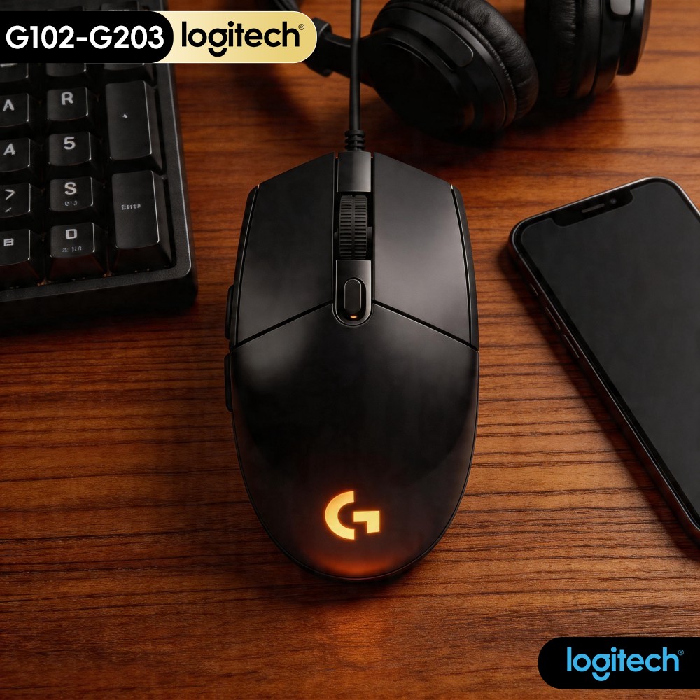 Logitech Mouse G203 - Mouse Gamer Logitech G203, Preto Clássico